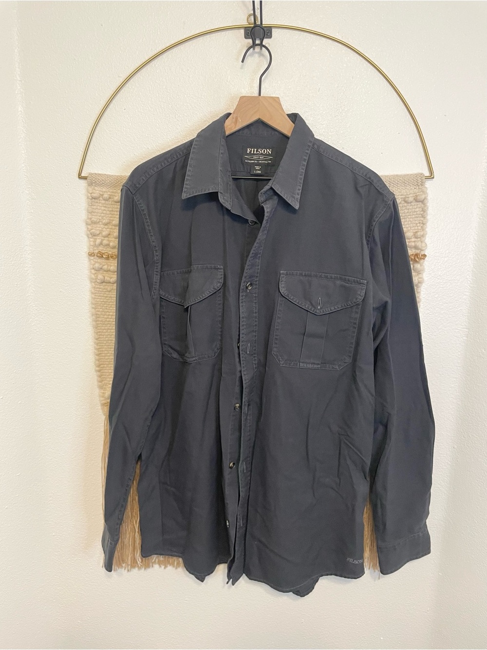 Filson Long Sleeve Button Down Shirt Mens Large Long Charcoal Gray